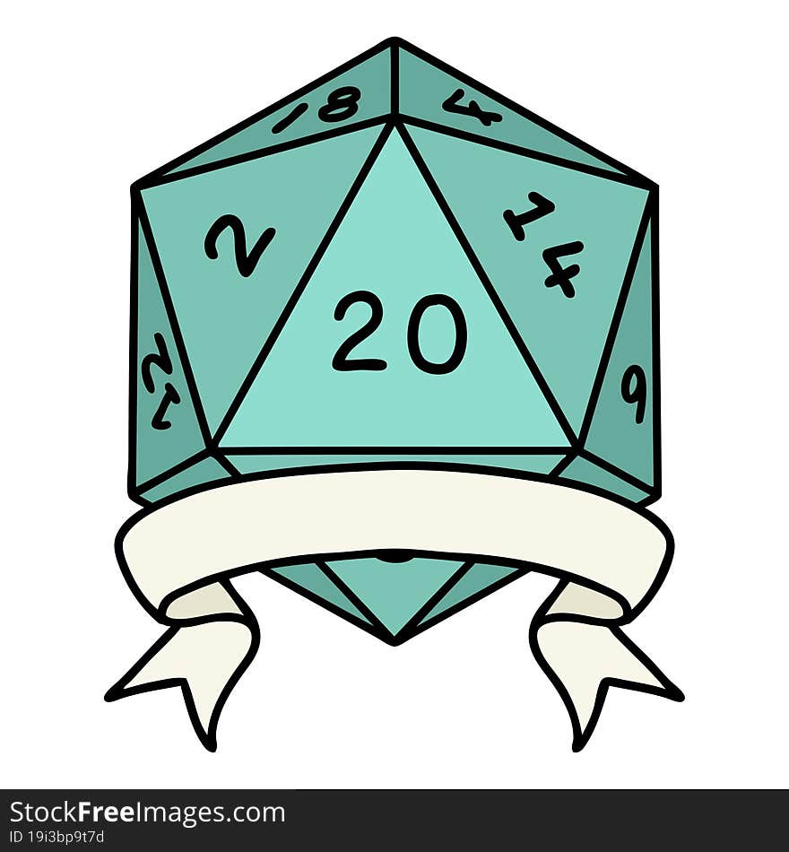 natural 20 critical hit D20 dice roll illustration