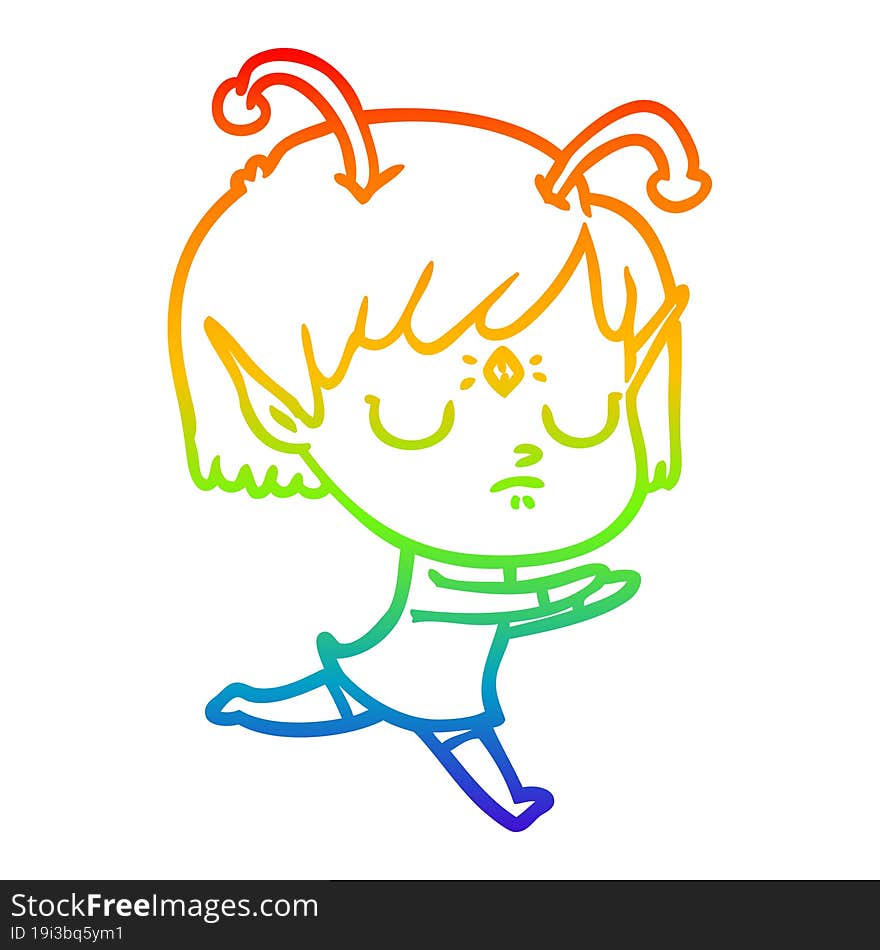 rainbow gradient line drawing of a cartoon alien girl