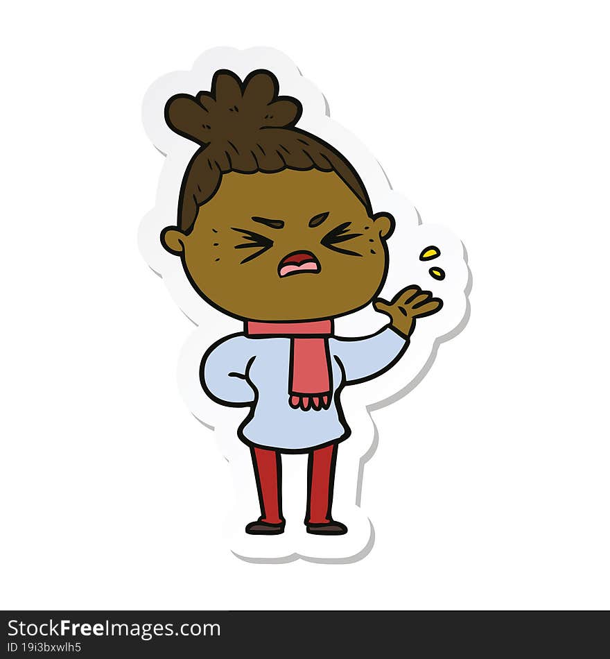 sticker of a cartoon angry woman