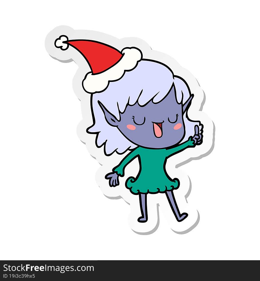 sticker cartoon of a elf girl wearing santa hat