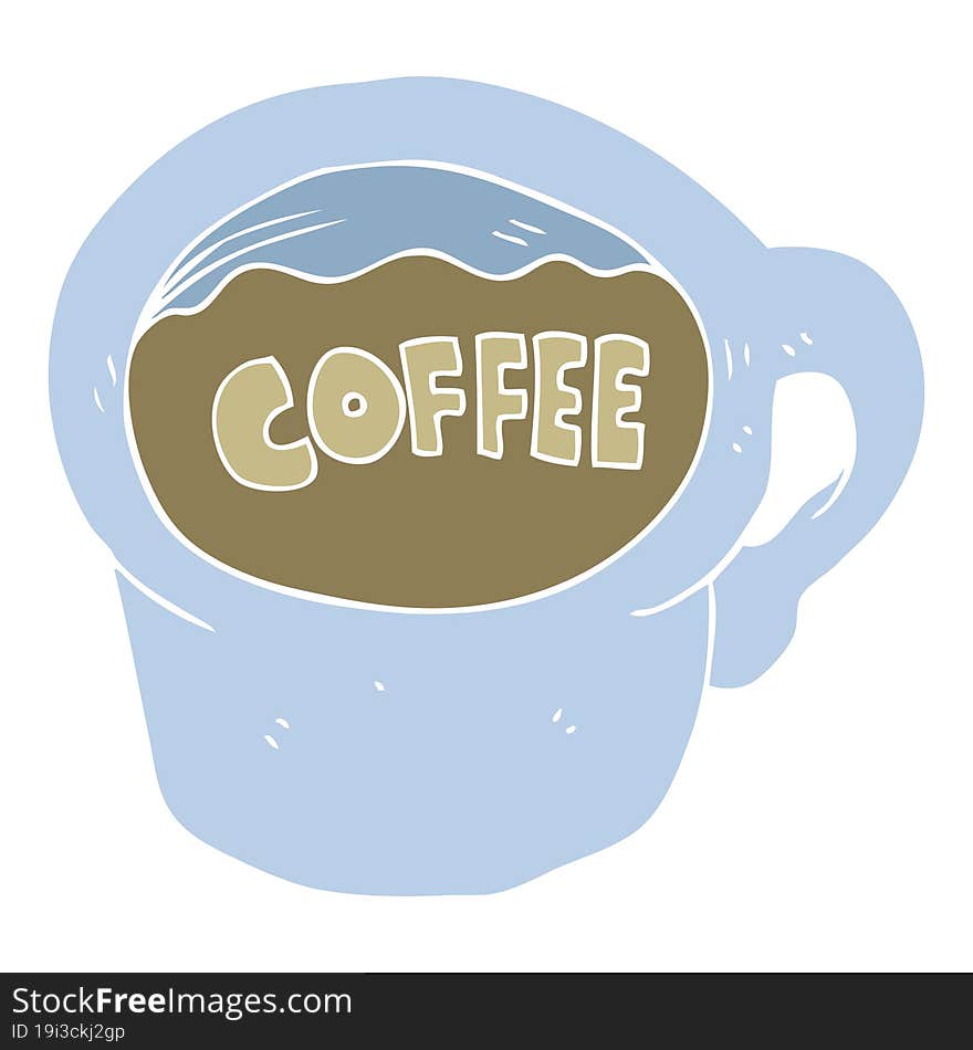 flat color illustration of a cartoon coffee mug