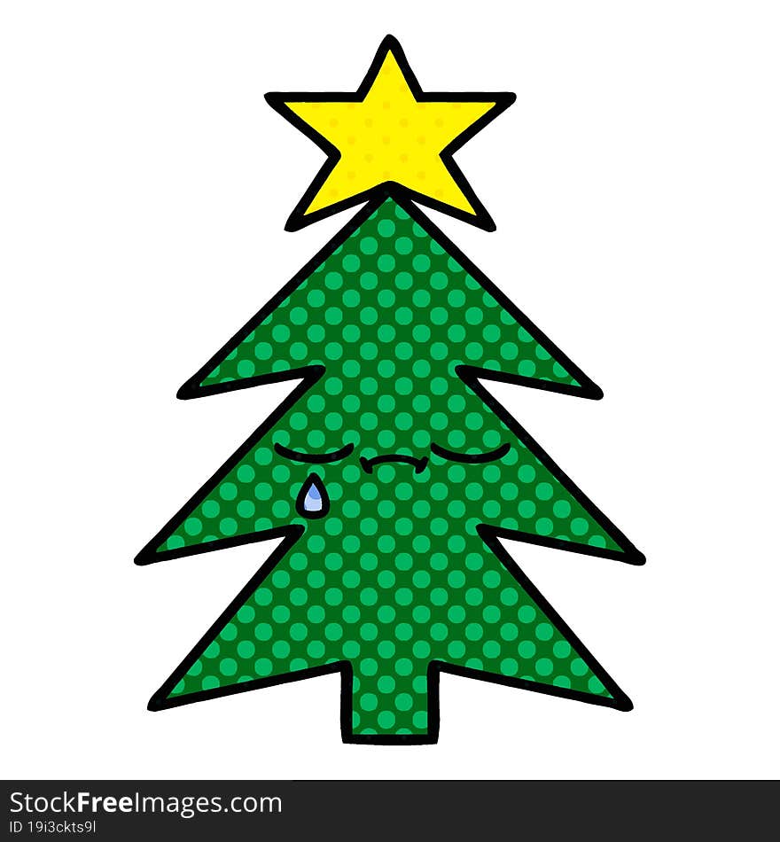 comic book style cartoon of a christmas tree