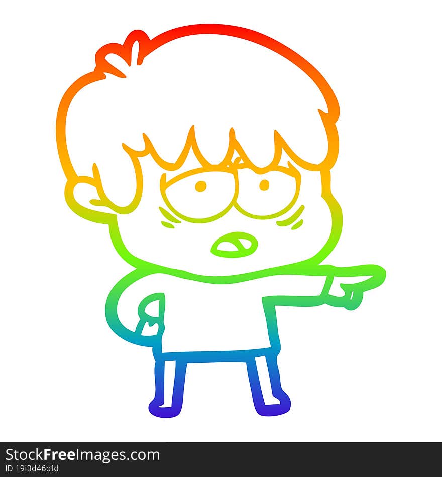 rainbow gradient line drawing cartoon exhausted boy