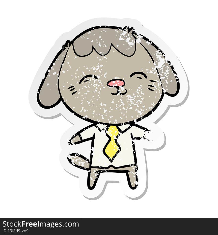 Distressed Sticker Of A Happy Cartoon Office Worker Dog