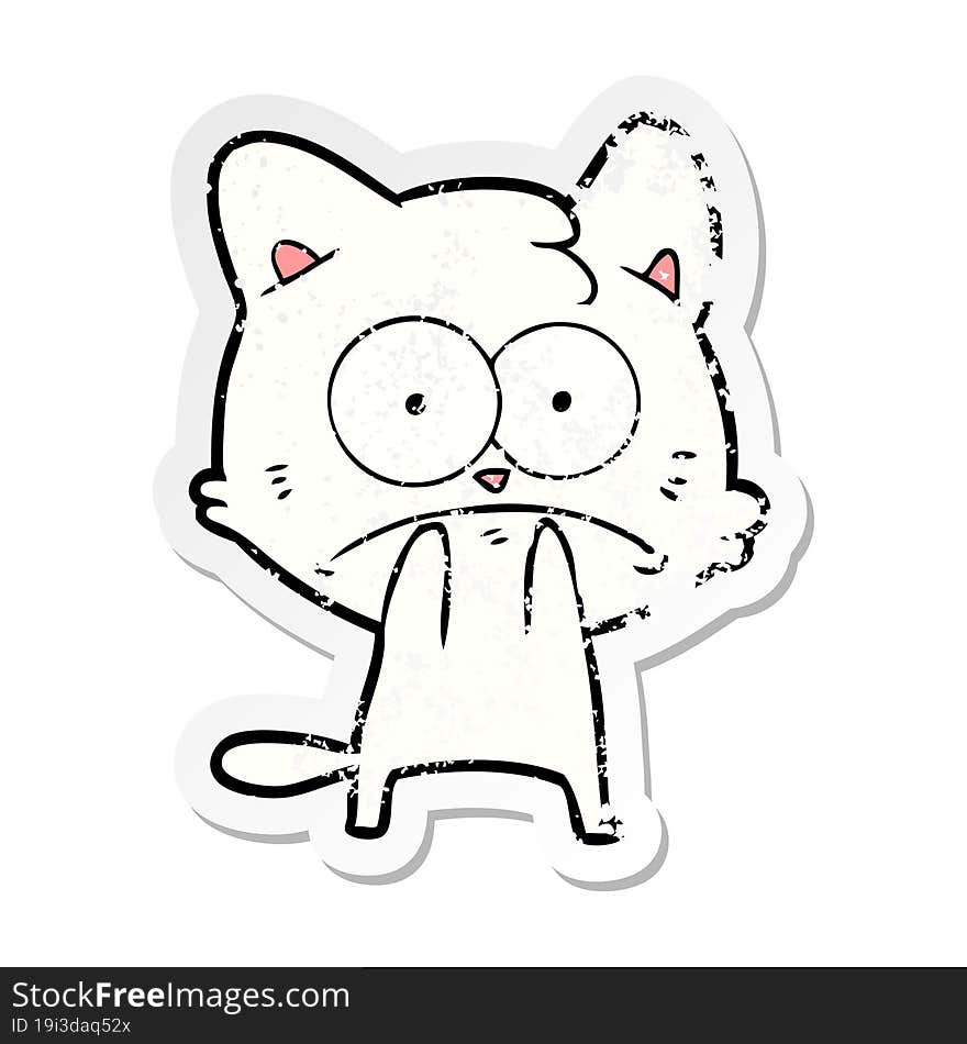 Distressed Sticker Of A Cartoon Nervous Cat