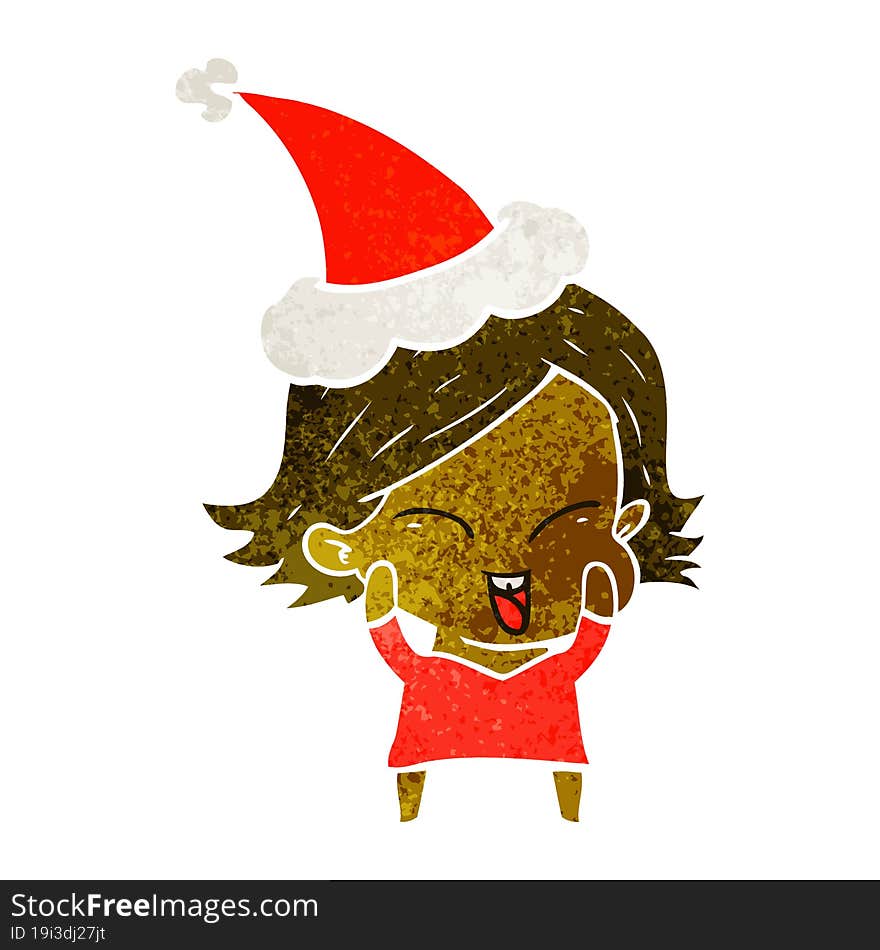 Happy Retro Cartoon Of A Girl Wearing Santa Hat