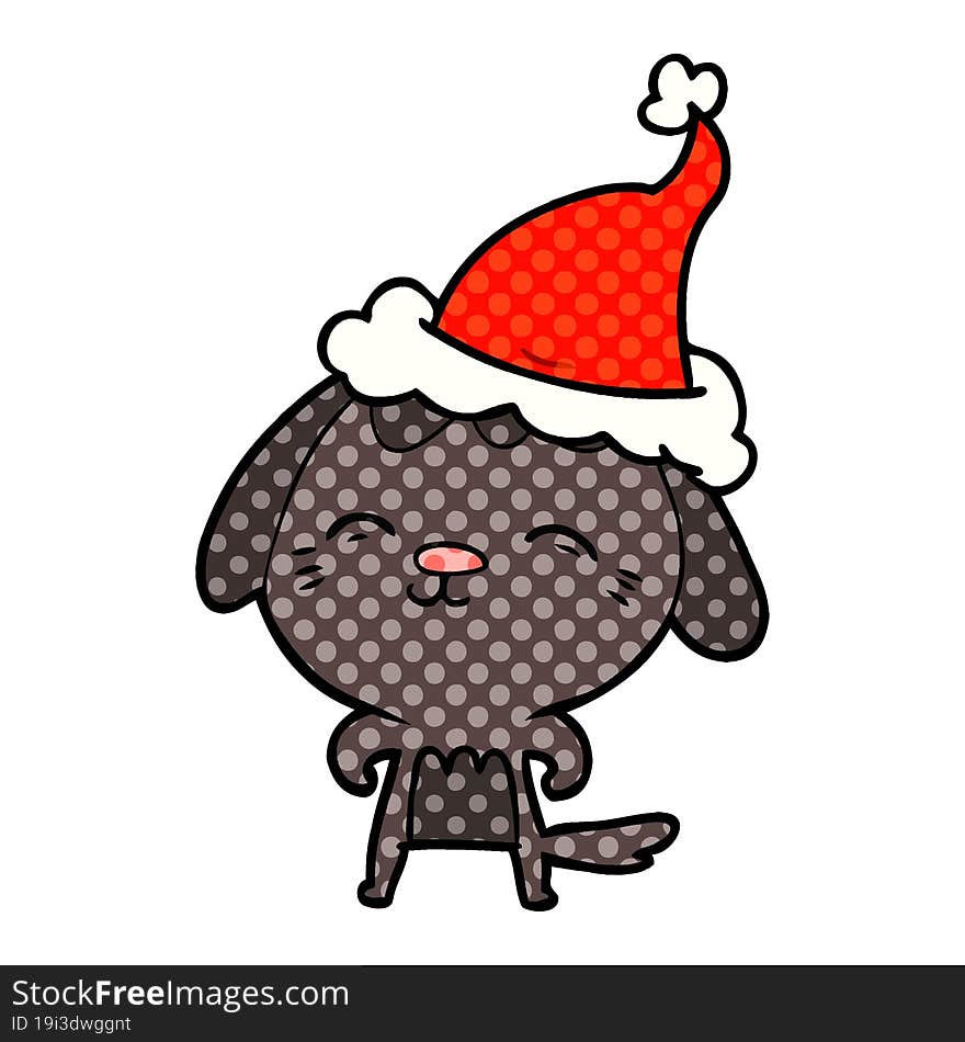 happy comic book style illustration of a dog wearing santa hat