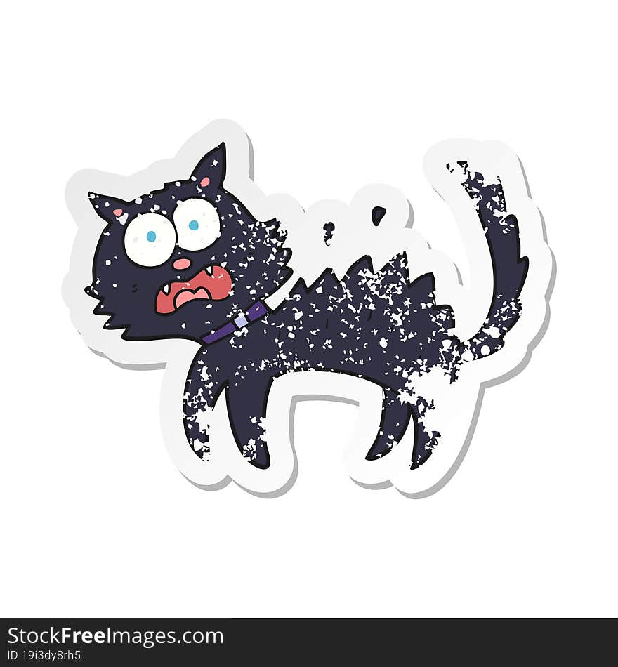 retro distressed sticker of a cartoon scared black cat