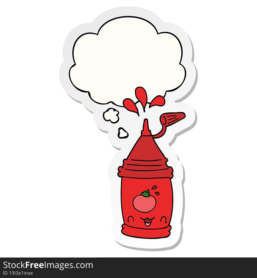 cartoon ketchup bottle and thought bubble as a printed sticker