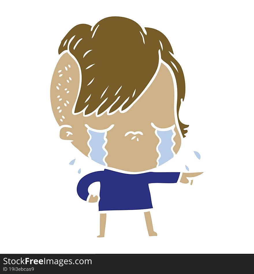 flat color style cartoon crying girl accusing