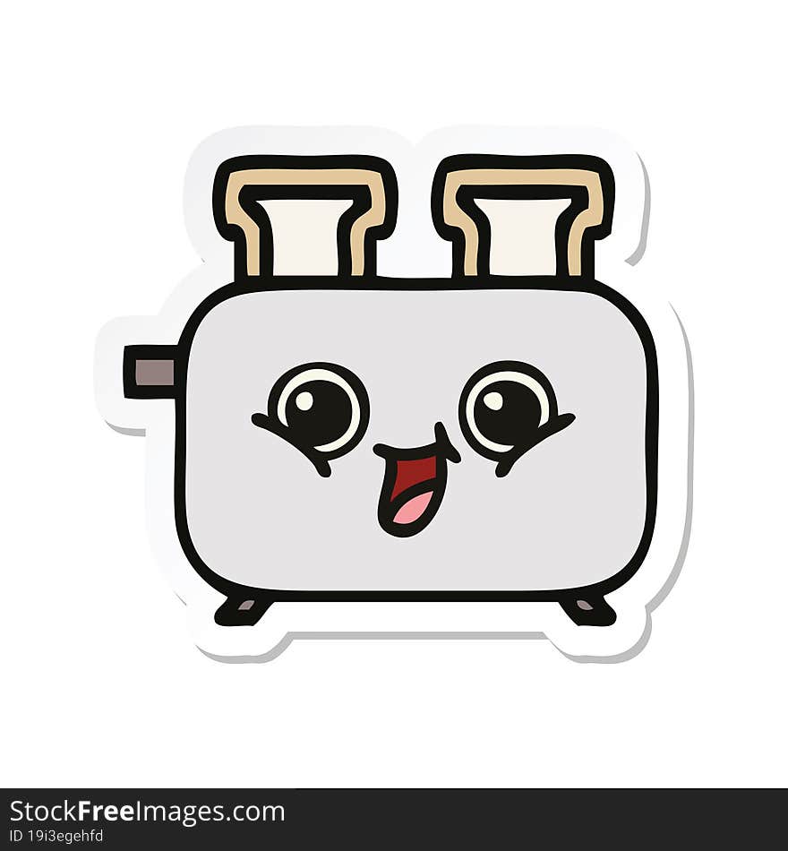 sticker of a cute cartoon of a toaster