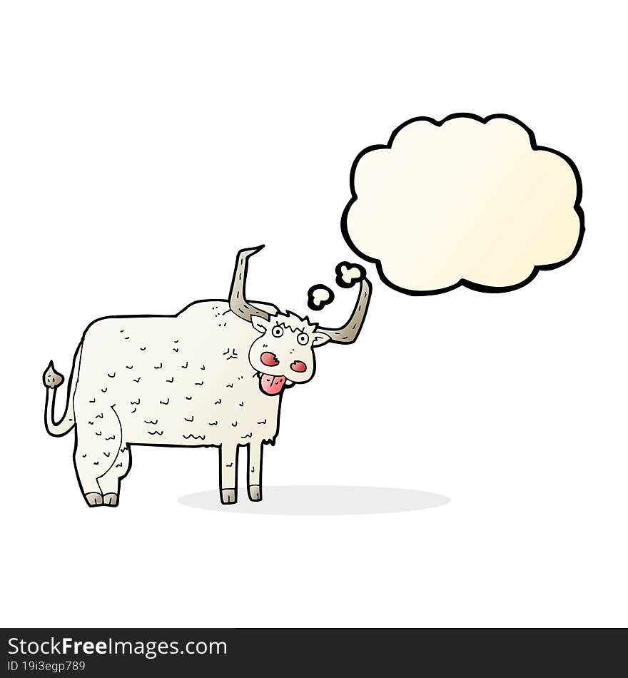 Cartoon Hairy Cow With Thought Bubble