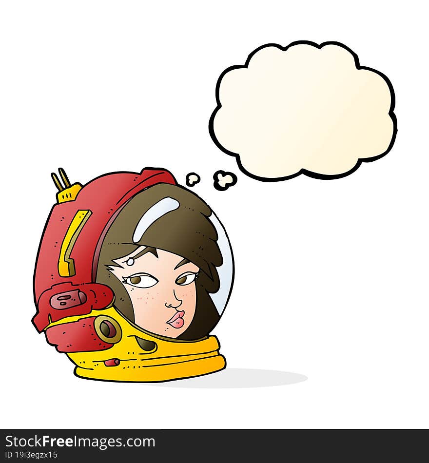 cartoon female astronaut with thought bubble