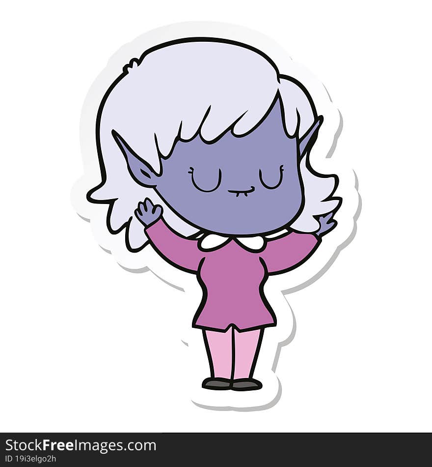 sticker of a happy cartoon elf girl