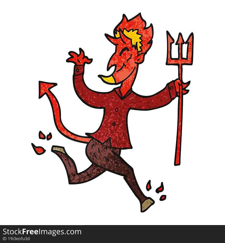 Cartoon Doodle Devil With Pitchfork