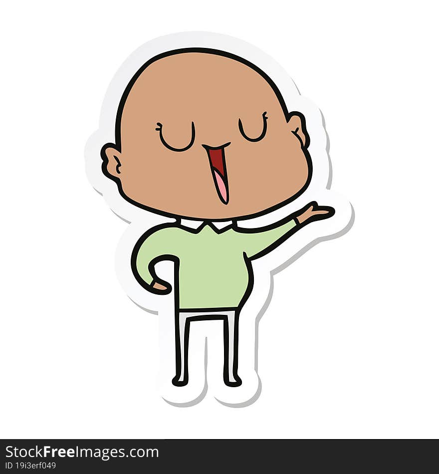 sticker of a happy cartoon bald man