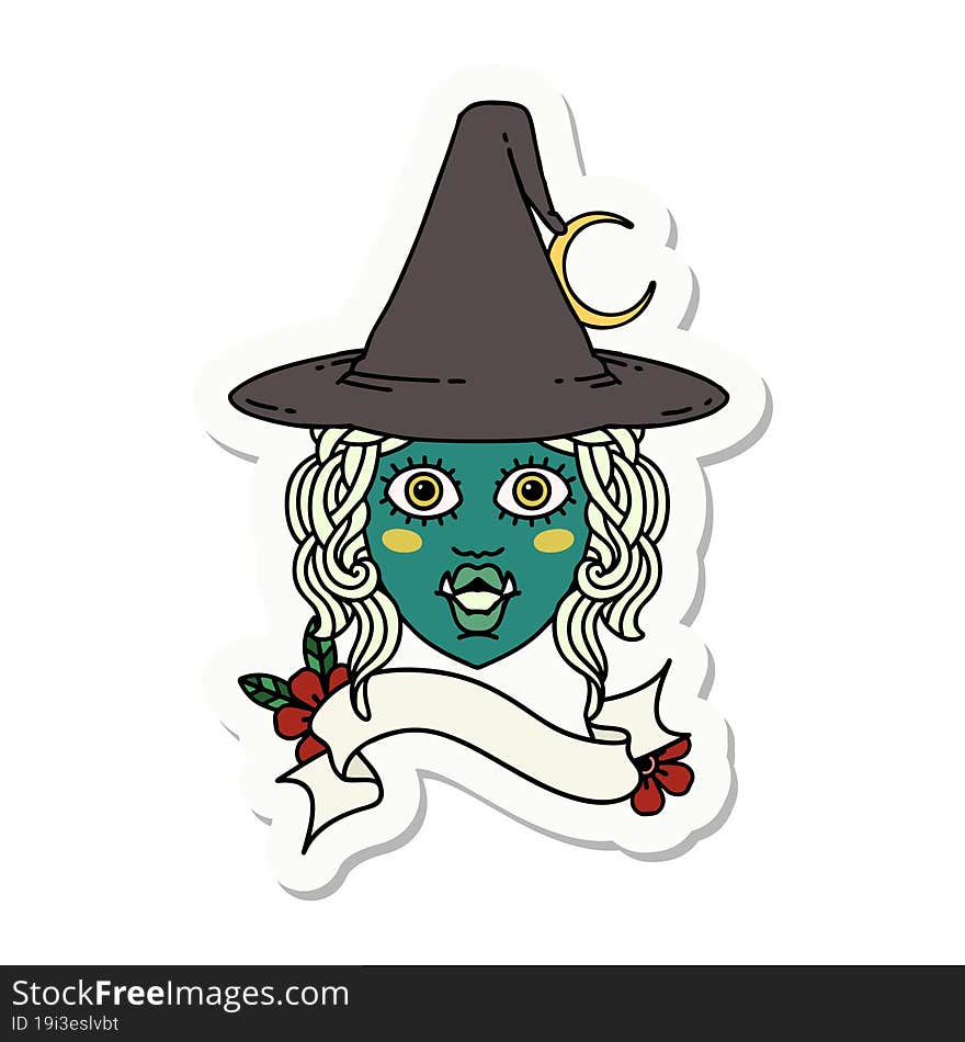 sticker of a half orc witch character face. sticker of a half orc witch character face