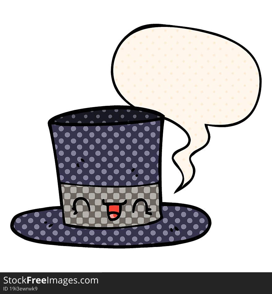 cartoon top hat and speech bubble in comic book style