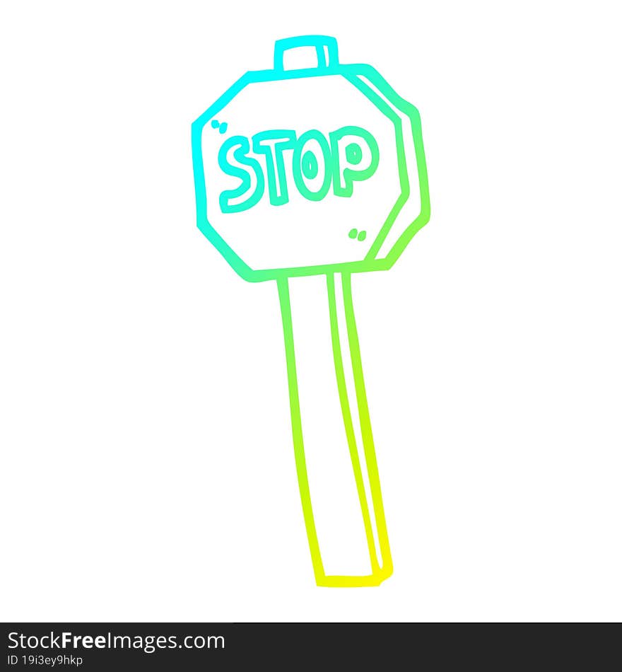 Cold Gradient Line Drawing Cartoon Stop Sign