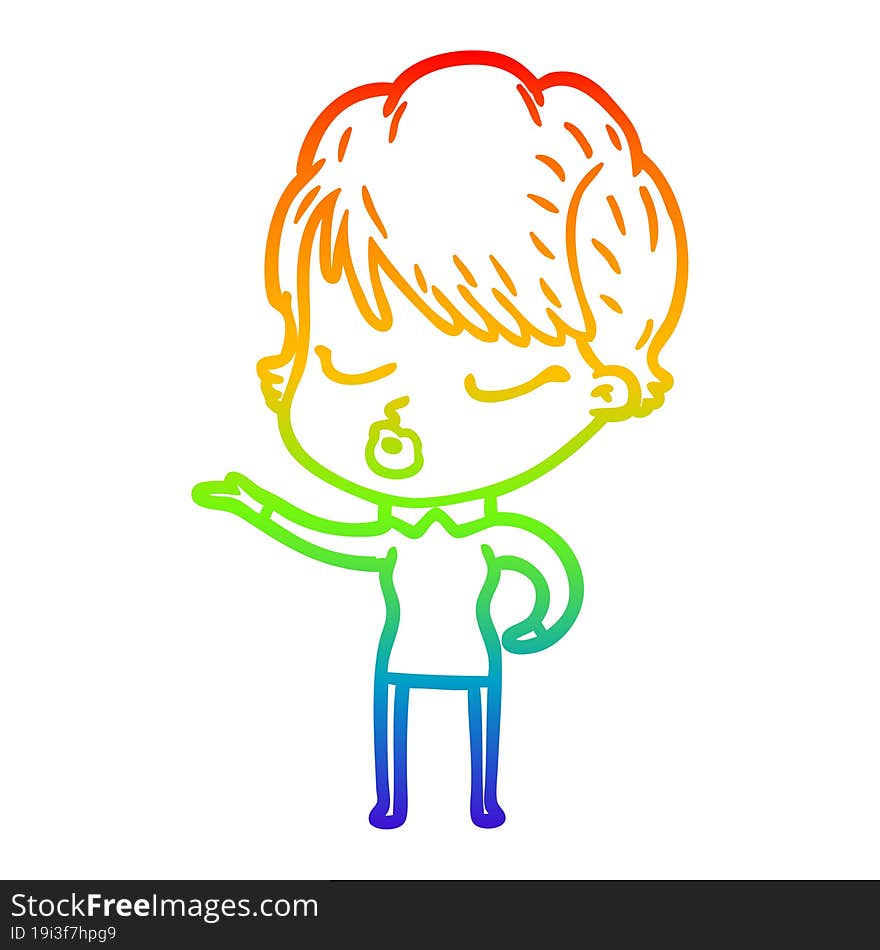 rainbow gradient line drawing cartoon woman with eyes shut