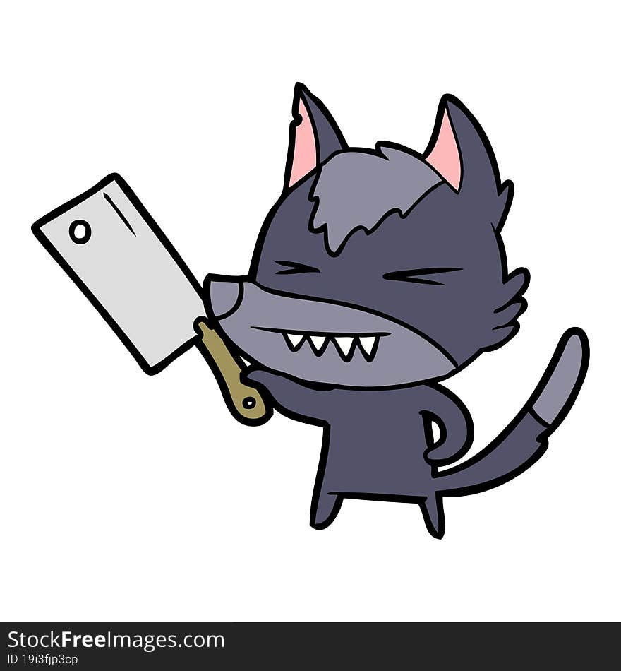 angry wolf cartoon with cleaver. angry wolf cartoon with cleaver