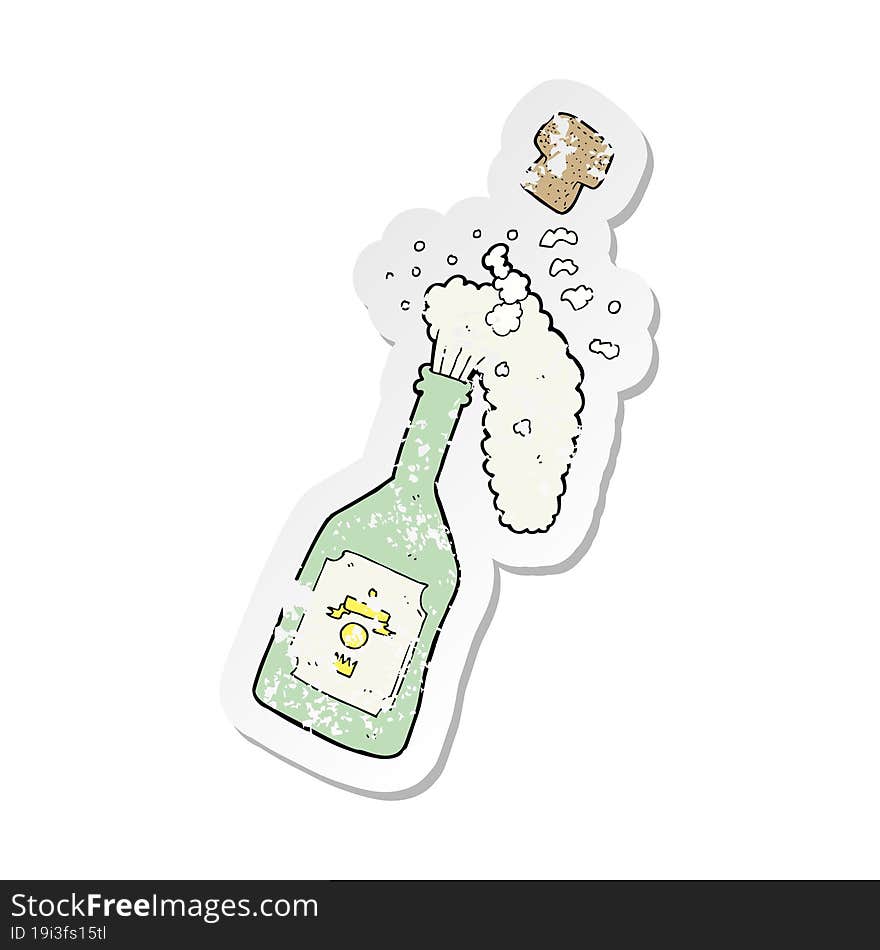 retro distressed sticker of a cartoon champagne popping