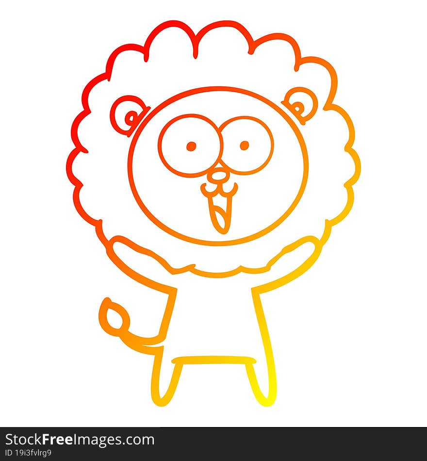 warm gradient line drawing of a happy cartoon lion