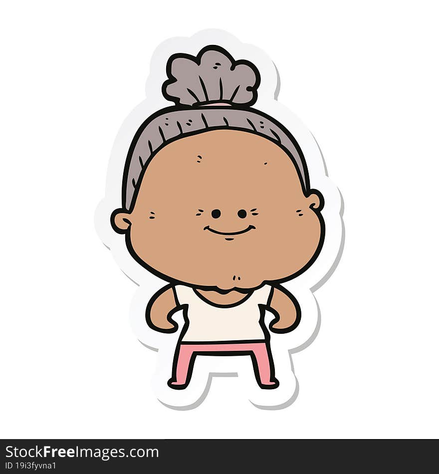 sticker of a cartoon happy old woman