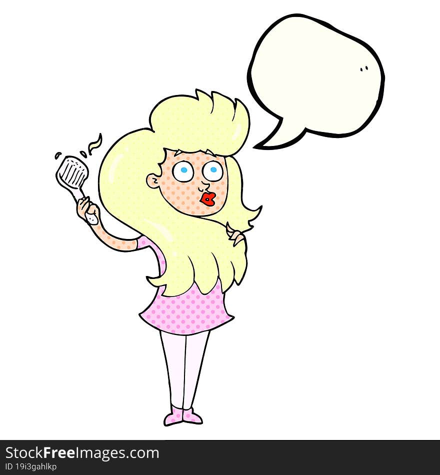 Comic Book Speech Bubble Cartoon Woman Brushing Hair