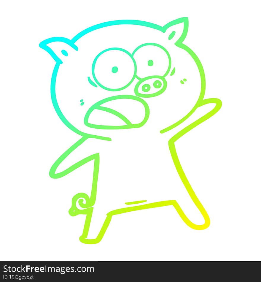 cold gradient line drawing of a cartoon pig shouting