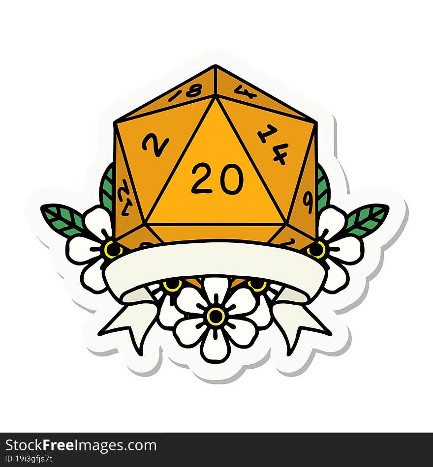 Natural 20 Critical Hit D20 Dice Roll Sticker