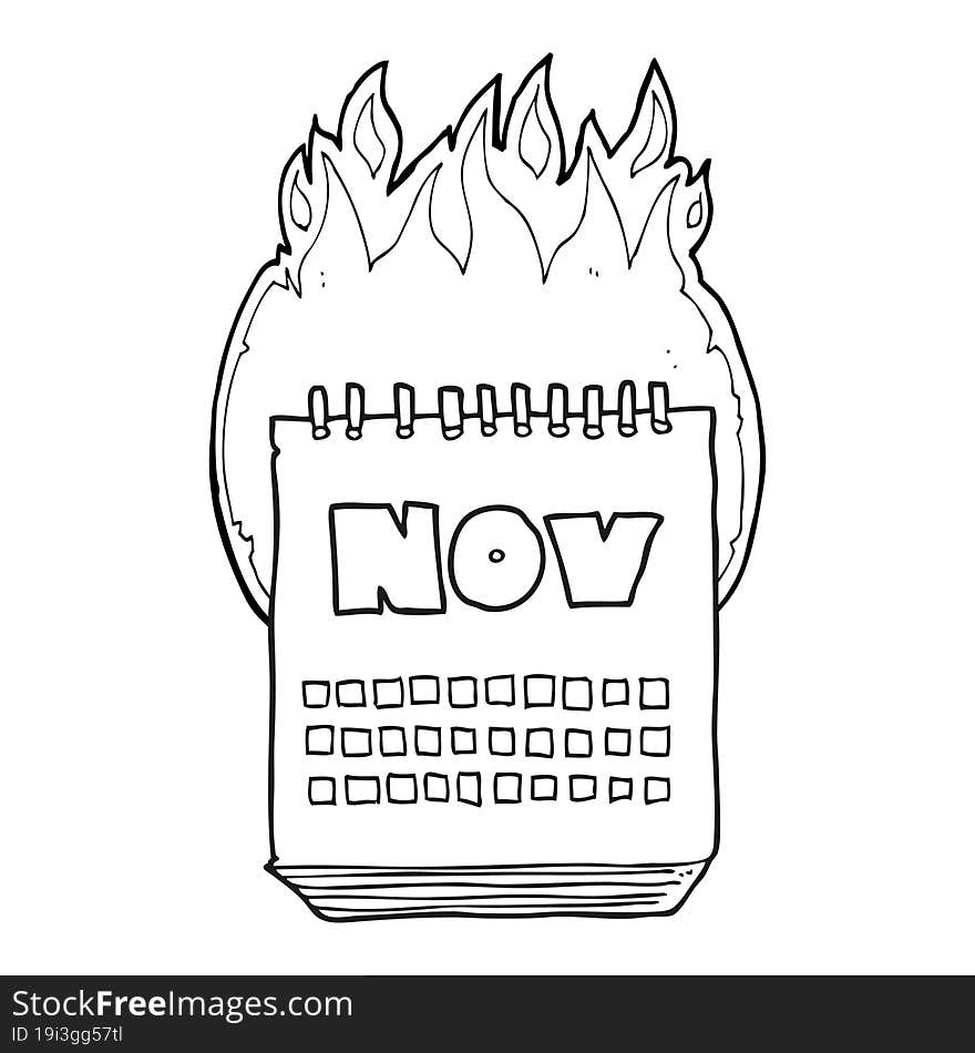 Black And White Cartoon Calendar Showing Month Of November