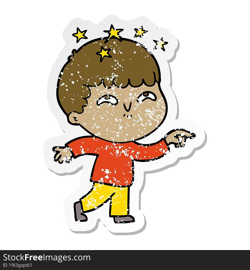 distressed sticker of a cartoon amazed boy