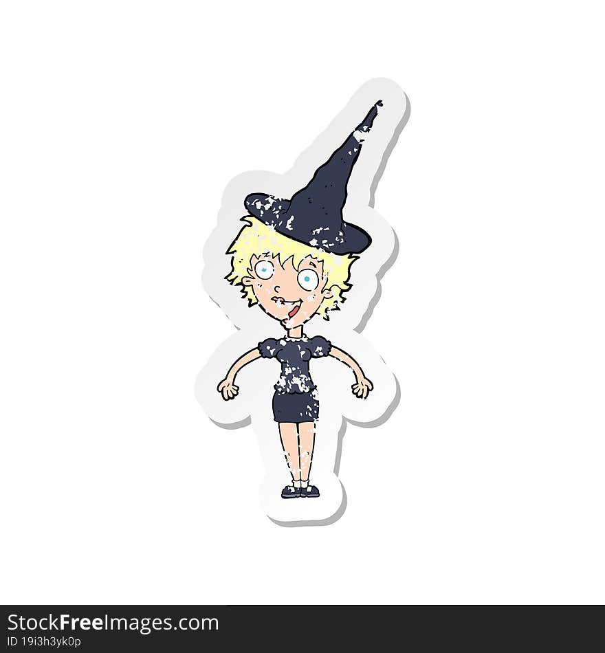 Retro Distressed Sticker Of A Cartoon Halloween Witch