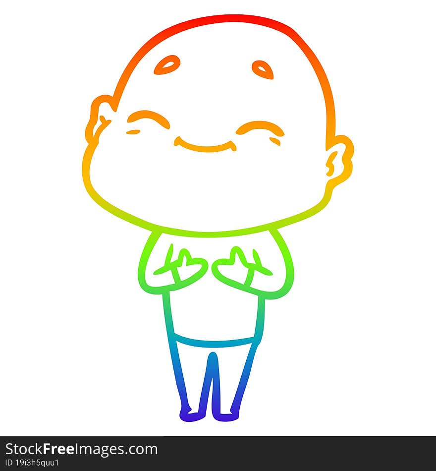 rainbow gradient line drawing of a happy cartoon bald man