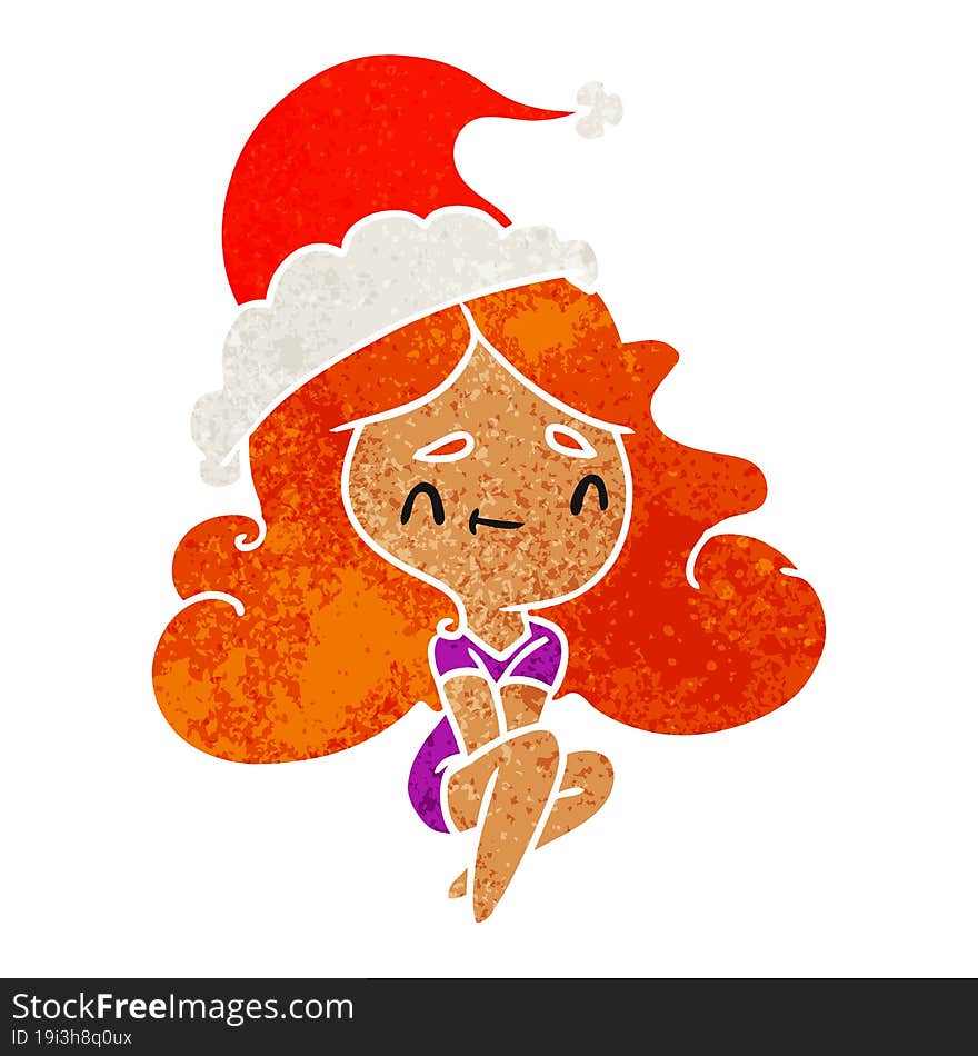 hand drawn christmas retro cartoon of kawaii girl