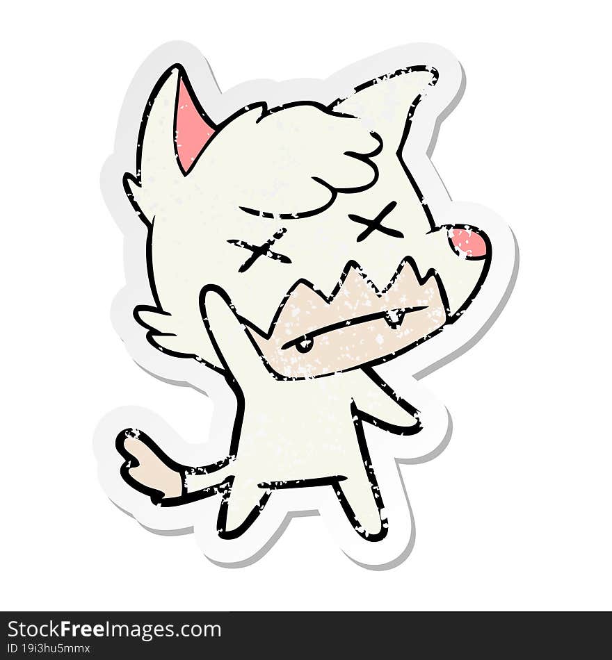 distressed sticker of a cartoon dead fox