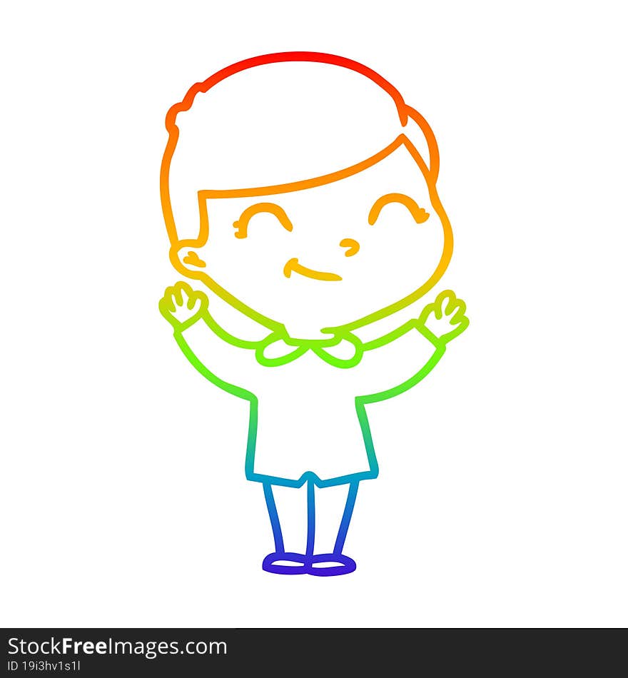 Rainbow Gradient Line Drawing Cartoon Boy Smiling