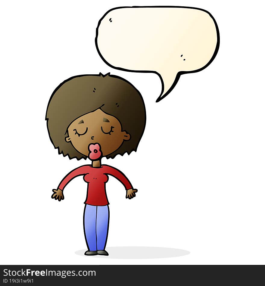 Cartoon Woman With Closed Eyes With Speech Bubble