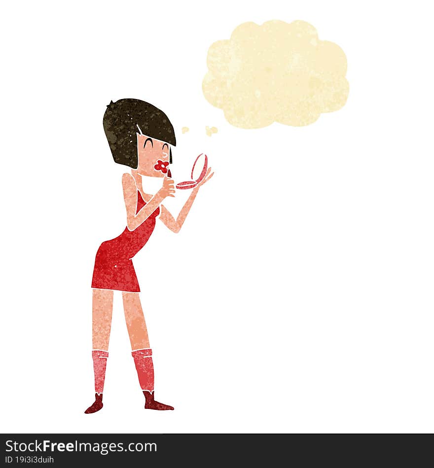 Cartoon Woman Applying Lipstick With Thought Bubble