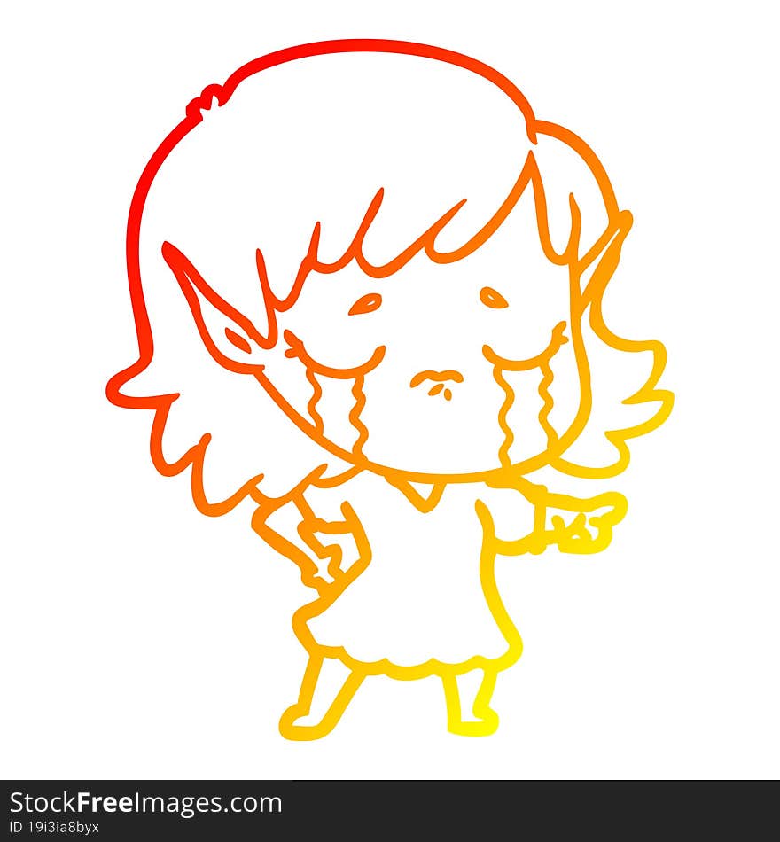 warm gradient line drawing crying cartoon elf girl