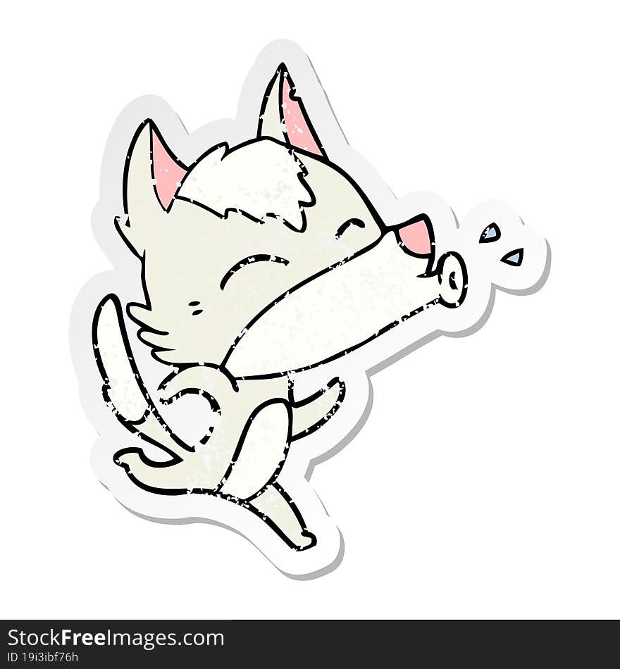 distressed sticker of a howling wolf cartoon