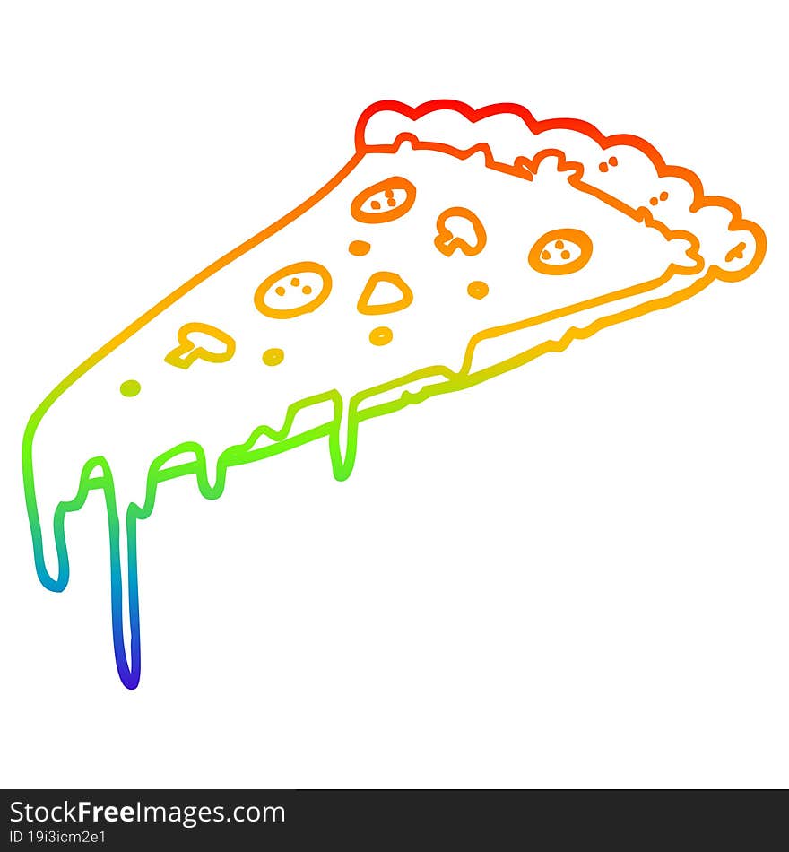 rainbow gradient line drawing cartoon pizza slice