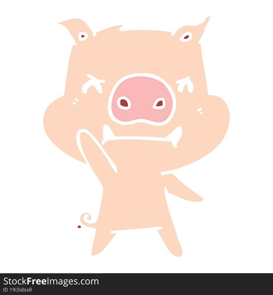 angry flat color style cartoon pig