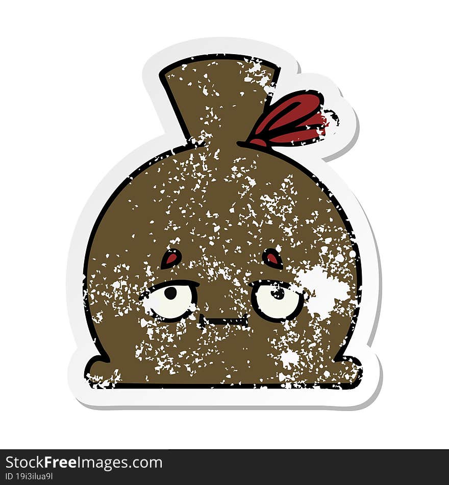 distressed sticker of a cute cartoon sack