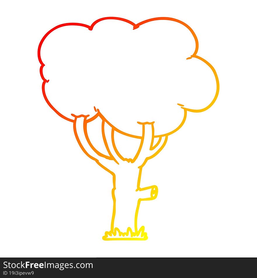 warm gradient line drawing cartoon tree