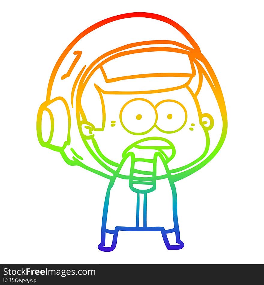 rainbow gradient line drawing cartoon surprised astronaut