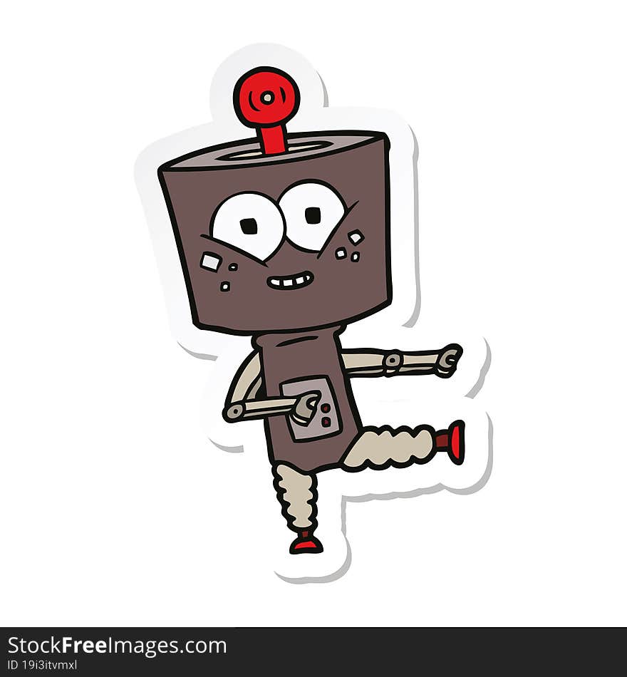 Sticker Of A Happy Cartoon Robot Dancing