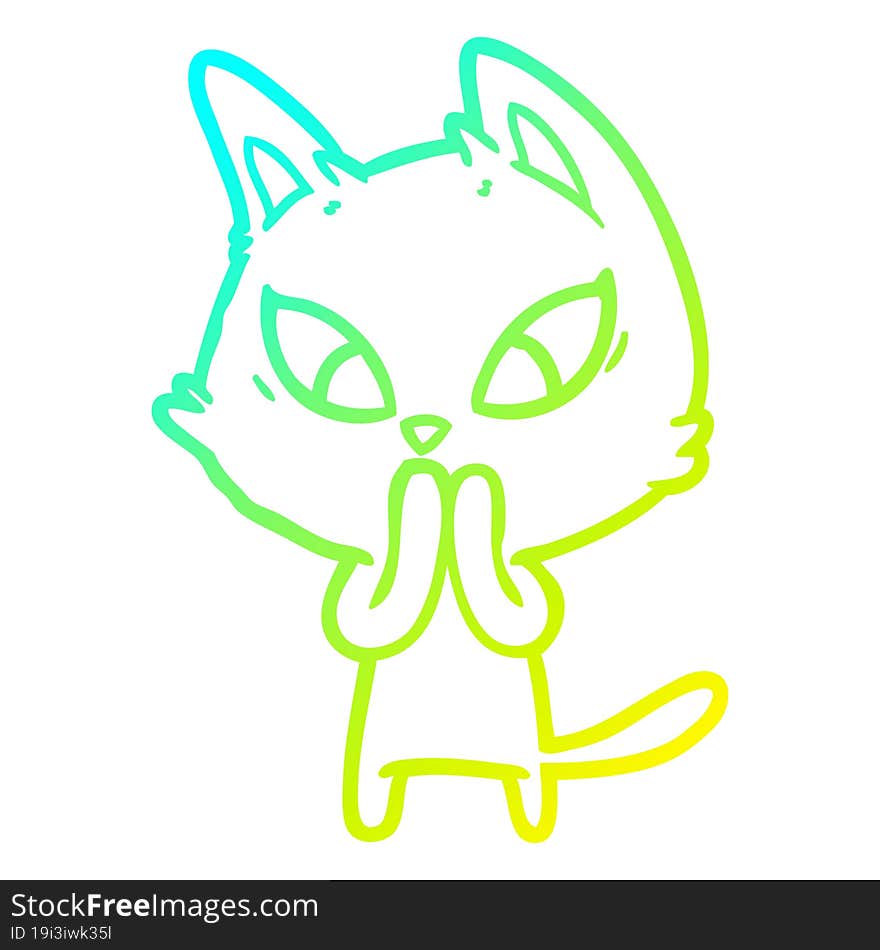 Cold Gradient Line Drawing Confused Cartoon Cat