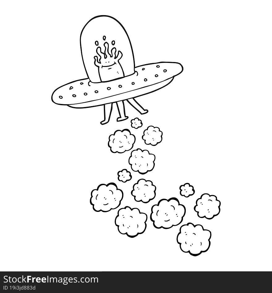 black and white cartoon flying saucer